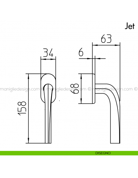 Maniglia per finestra martellina DK Jet Mandelli disegno