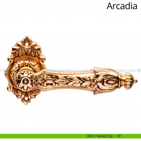 Maniglia per porta interna Arcadia Linea Calì rosetta ovale oro francese