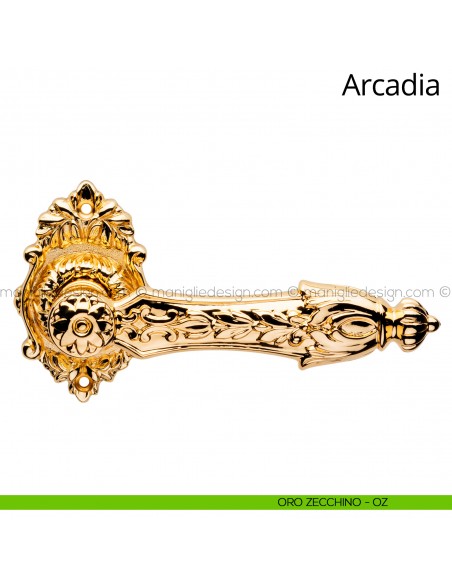 Maniglia per porta interna Arcadia Linea Calì rosetta ovale oro zecchino
