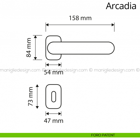 Maniglia per porta interna Arcadia Linea Calì rosetta ovale foro patent