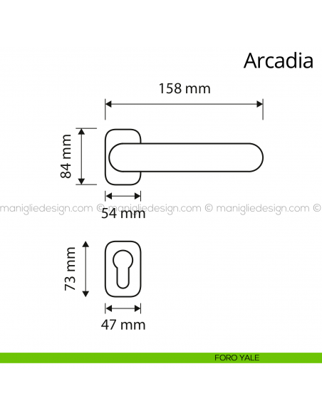 Maniglia per porta interna Arcadia Linea Calì rosetta ovale foro yale