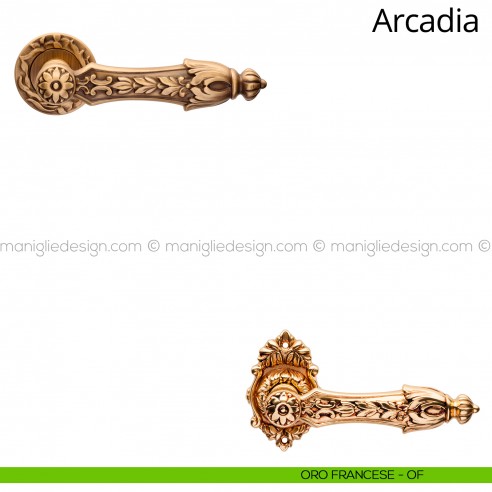 Maniglia per porta interna Arcadia Linea Calì rosetta tonda oro francese