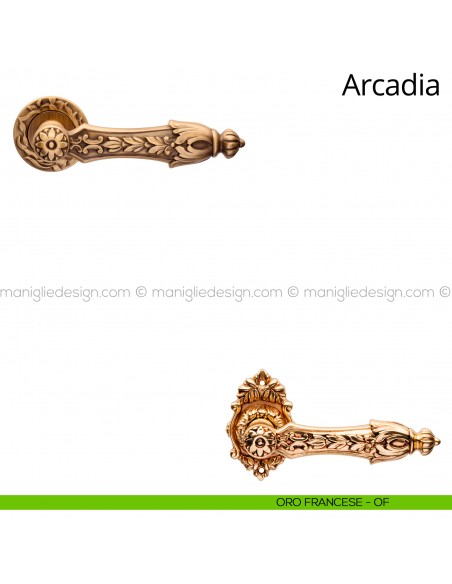 Maniglia per porta interna Arcadia Linea Calì rosetta tonda oro francese