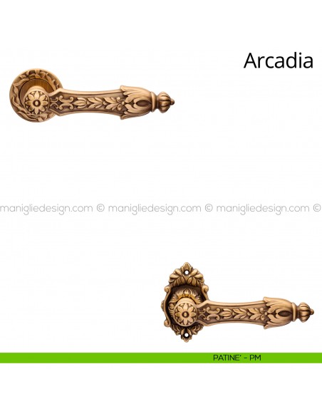 Maniglia per porta interna Arcadia Linea Calì rosetta tonda patinè