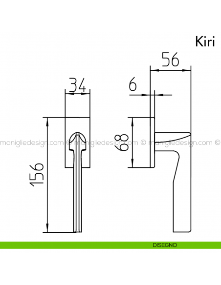 Maniglia per finestra martellina DK Kiri Mandelli disegno
