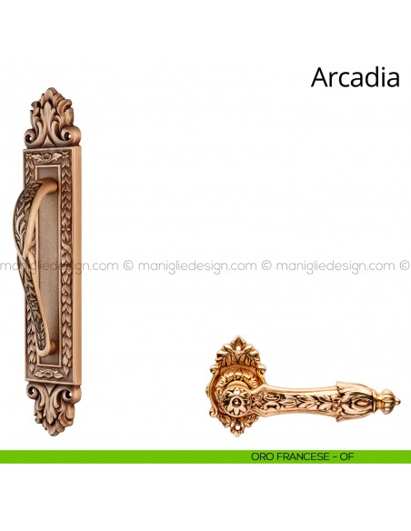 Maniglione per porta Arcadia Linea Calì con placca oro francese