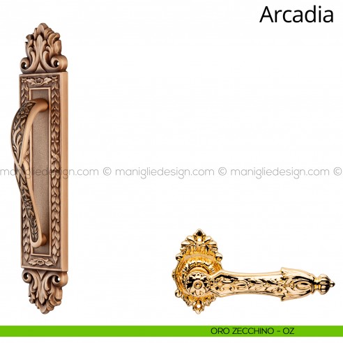 Maniglione per porta Arcadia Linea Calì con placca oro zecchino