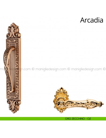 Maniglione per porta Arcadia Linea Calì con placca oro zecchino
