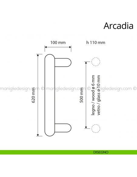 Maniglione per porta Arcadia Linea Calì interasse 500 mm