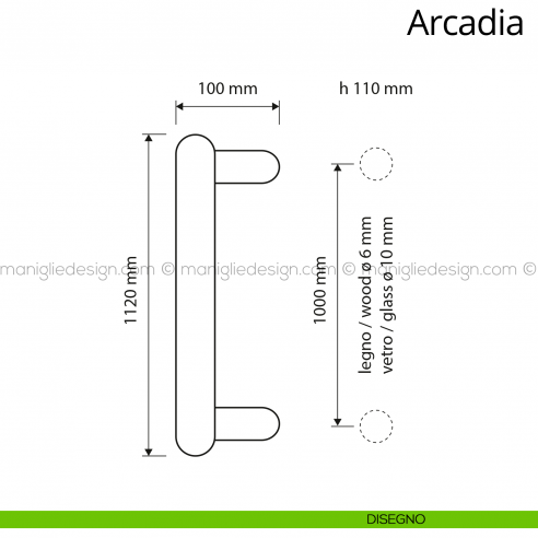 Maniglione per porta Arcadia Linea Calì interasse 1000 mm