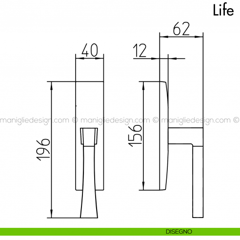 Maniglia per finestra cremonese Life Mandelli disegno