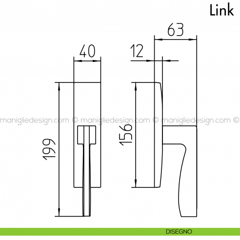 Maniglia per finestra cremonese Link Mandelli disegno