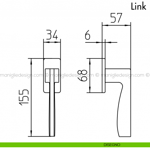 Maniglia per finestra martellina DK Link Mandelli disegno