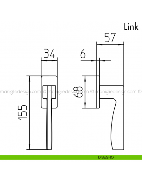 Maniglia per finestra martellina DK Link Mandelli disegno