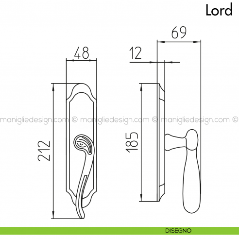 Maniglia per finestra cremonese Lord Mandelli disegno
