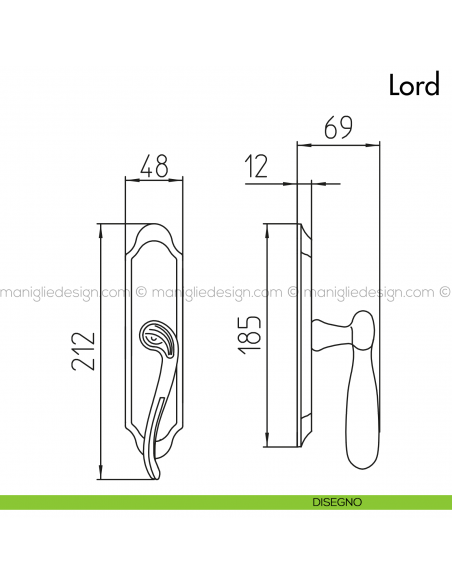 Maniglia per finestra cremonese Lord Mandelli disegno