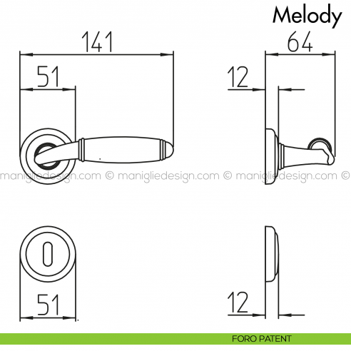 Maniglia per porta con porcellana Melody Mandelli foro patent