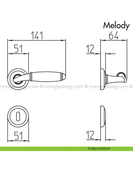 Maniglia per porta con porcellana Melody Mandelli foro patent