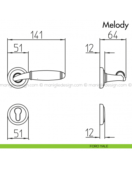 Maniglia per porta con porcellana Melody Mandelli foro yale