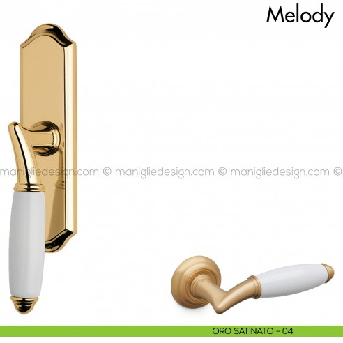 Maniglia per finestra cremonese con porcellana Melody Mandelli oro satinato