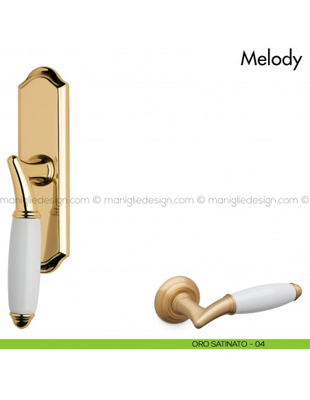 Maniglia per finestra cremonese con porcellana Melody Mandelli oro satinato
