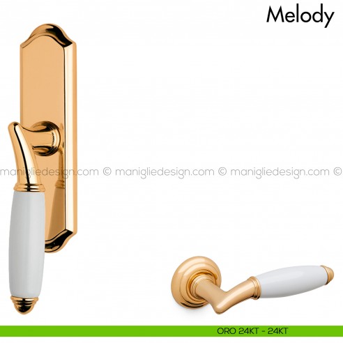 Maniglia per finestra cremonese con porcellana Melody Mandelli oro 24 KT