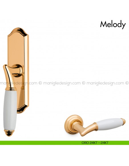 Maniglia per finestra cremonese con porcellana Melody Mandelli oro 24 KT