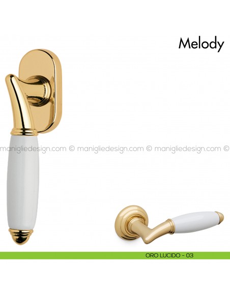 Maniglia per finestra martellina DK con porcellana Melody Mandelli oro