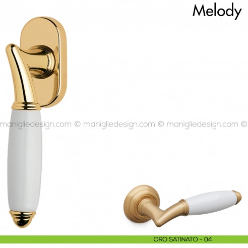 Maniglia per finestra martellina DK con porcellana Melody Mandelli oro satinato