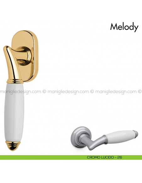 Maniglia per finestra martellina DK con porcellana Melody Mandelli cromo