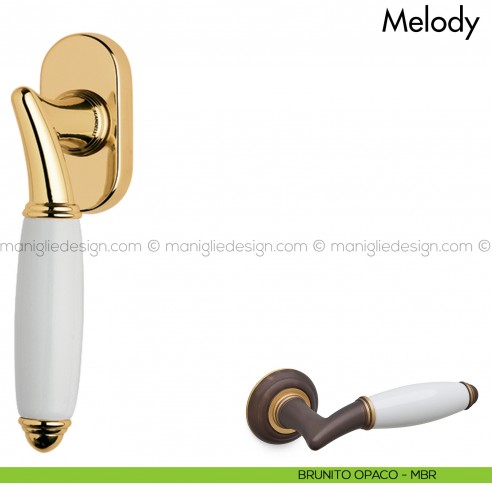 Maniglia per finestra martellina DK con porcellana Melody Mandelli brunito opaco