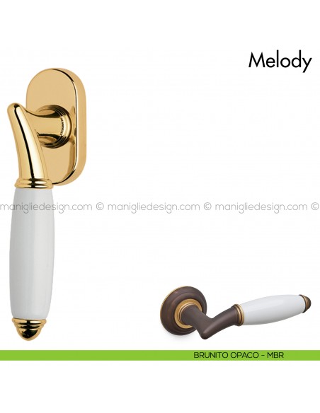 Maniglia per finestra martellina DK con porcellana Melody Mandelli brunito opaco