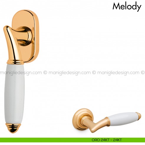 Maniglia per finestra martellina DK con porcellana Melody Mandelli oro 24 kT