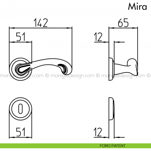 Maniglia per porta Mira Mandelli foro patent