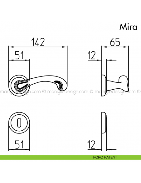 Maniglia per porta Mira Mandelli foro patent