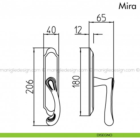 Maniglia per finestra cremonese Mira Mandelli disegno