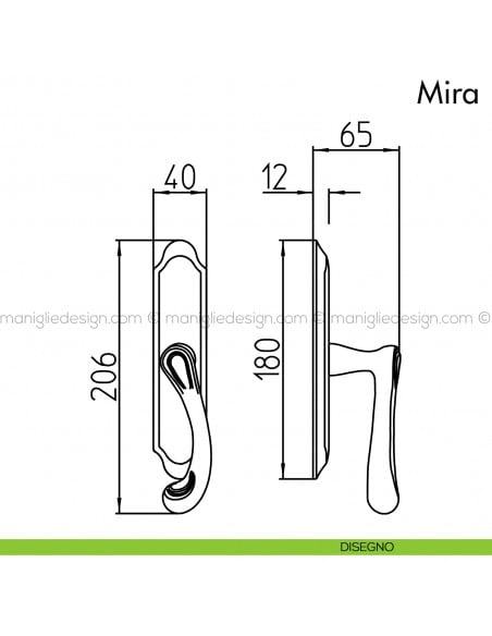 Maniglia per finestra cremonese Mira Mandelli disegno