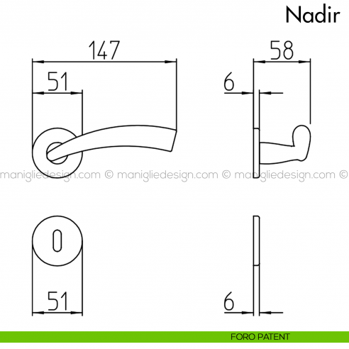 Maniglia per porta Nadir Mandelli foro patent
