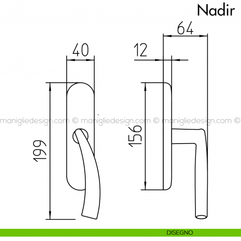 Maniglia per finestra cremonese Nadir Mandelli disegno