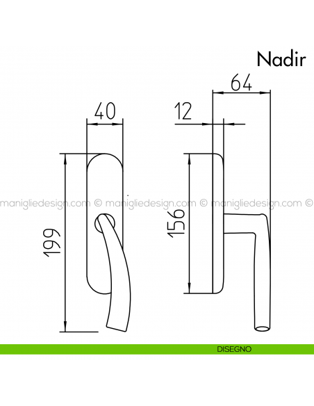 Maniglia per finestra cremonese Nadir Mandelli disegno