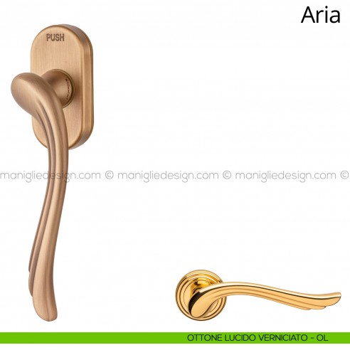 Maniglia per finestra martellina DK antintrusione Aria Linea Calì ottone lucido