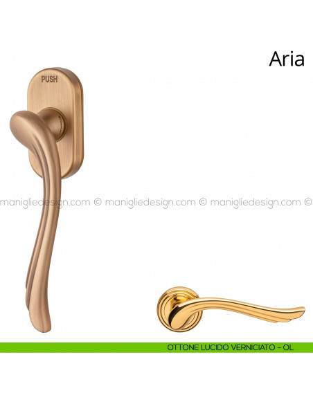 Maniglia per finestra martellina DK antintrusione Aria Linea Calì ottone lucido