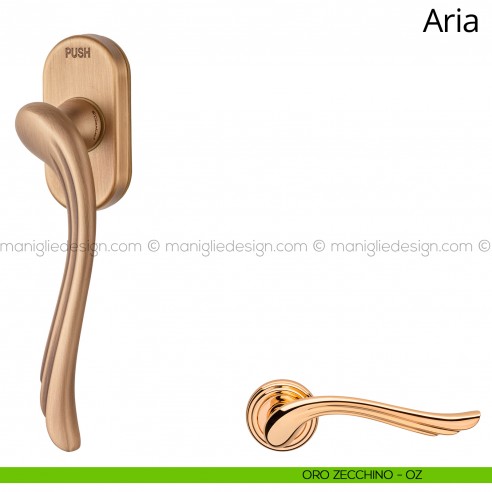 Maniglia per finestra martellina DK antintrusione Aria Linea Calì oro zecchino