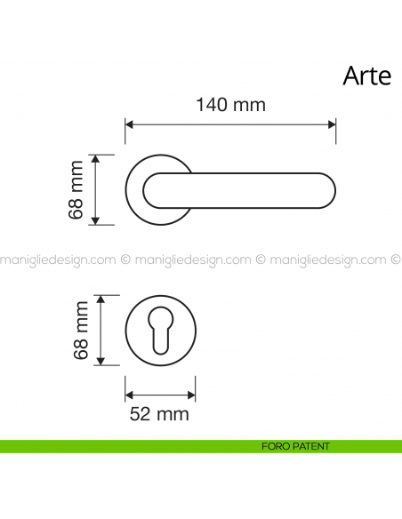 Maniglia per porta interna Arte Linea Calì rosetta quadrata foro yale