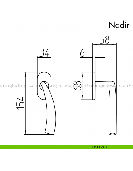 Maniglia per finestra martellina DK Nadir Mandelli disegno