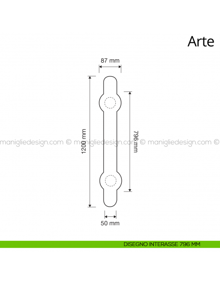 Maniglione per porta Arte Linea Calì interasse 796 mm