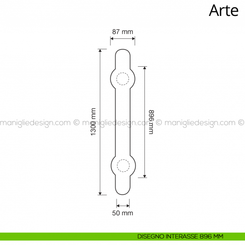 Maniglione per porta Arte Linea Calì interasse 896 mm