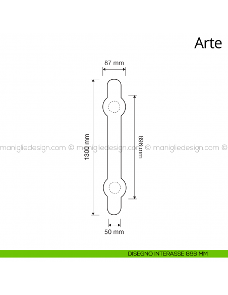 Maniglione per porta Arte Linea Calì interasse 896 mm