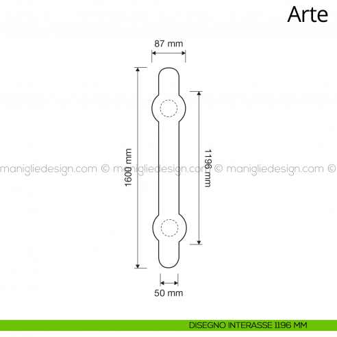 Maniglione per porta Arte Linea Calì interasse 1196 mm