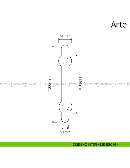 Maniglione per porta Arte Linea Calì interasse 1196 mm